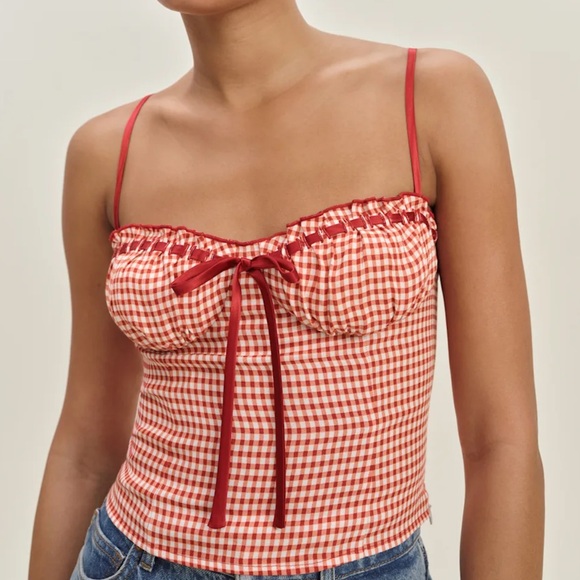 Reformation Tops - Reformation Andrea Top in Strawberry Check